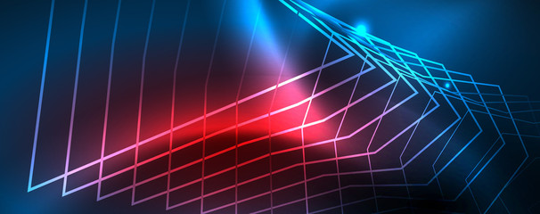 Neon glowing techno lines, hi-tech futuristic abstract background template, vector