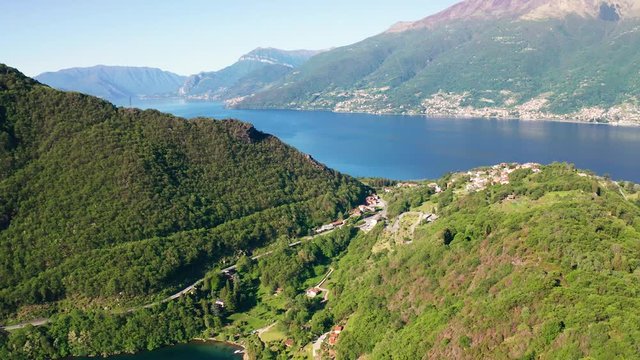 Aerial 4K - Lago di Como (IT) - Piona - Vista verso sud con il borgo di Olgiasca 