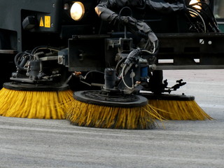 Street cleaning vehicle. sweeper machine cleaning city street