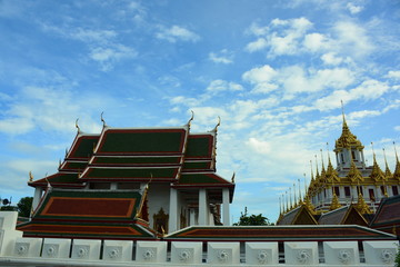 Golden Buddha statue in the temple of Thailand in Thai style. Old buddha statue	