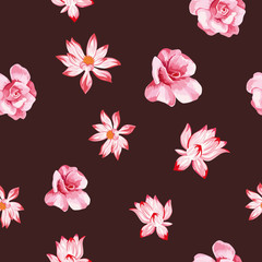 Rose lotus seamless dark red background