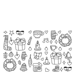 Christmas, holiday, winter, vector illustration. New Year's pattern, children's drawings with a teacher, frame.
