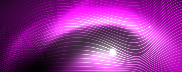 Obraz premium Neon vector wave lines abstract background, magic futuristic techno design