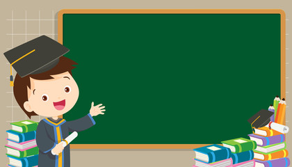 graduation student with chalkboard