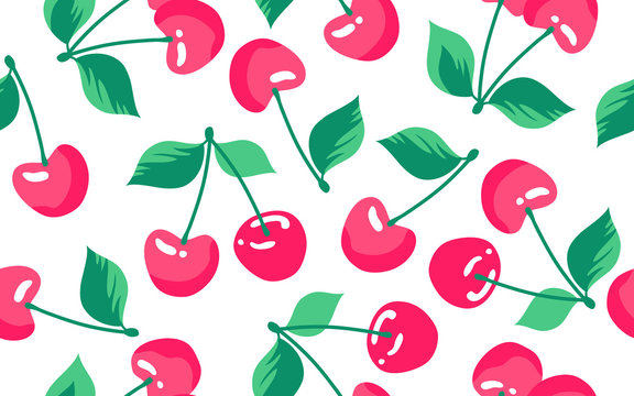 Seamless pattern with cherry on a white background. Vector