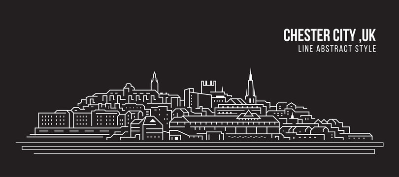 Cityscape Building Line art Vector Illustration design -  Chester city ,UK