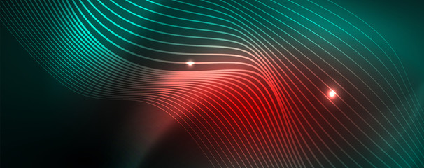 Shiny neon vector wave line abstract background, motion concept