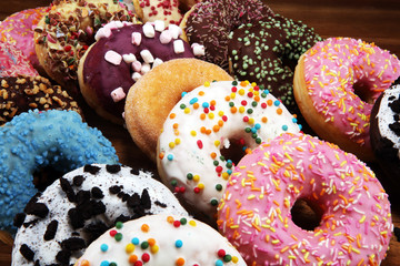 donuts in different glazes with chocolate