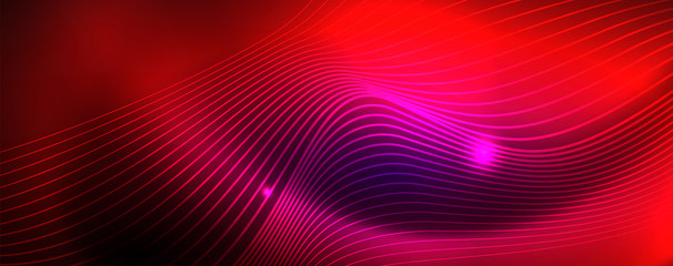 Neon vector wave lines abstract background, magic futuristic techno design