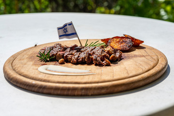 Cut in stripes entrecote steak