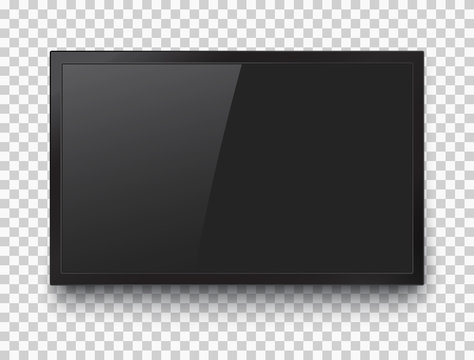 TV frame. Black flat led monitor of computer isolated on transparent background. Vector blank screen lcd, plasma, panel for your design
