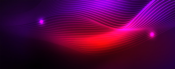 Neon vector wave lines abstract background, magic futuristic techno design