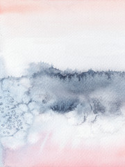 Blush Pink and navyblue abstract watercolor hand painted landscape.