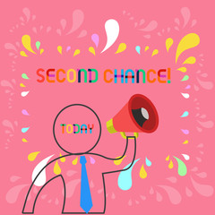 Conceptual hand writing showing Second Chance. Concept meaning opportunity to try something again after failing one time Outline Symbol Man Loudspeaker Announcing Instructions