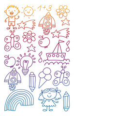 Children garden, Patern, Hand drawn children garden elements pattern, doodle illustration, Vector, illustration, Vertical,