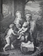holy family, called the pearl by Raphael Sanzio in a vintage book Rafael's Madonnen, by A. Gutbier, 1881, Dresden.