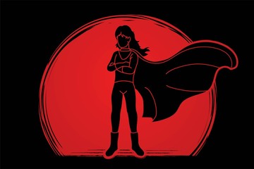 Fototapeta na wymiar Super Hero Woman standing with costume cartoon graphic vector.