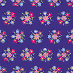 Fototapeta na wymiar Simple flowers seamless pattern. Summer vector background