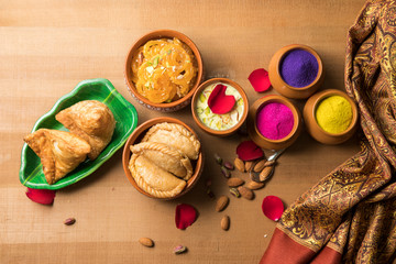 Holi festival, Traditional Maharashtrian food on the occasion of Holi. Puranpoli made of Jaggery. And cold drink made of curd.