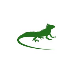 Green Chameleon silhouette isolated on white background