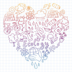 Vector logo, design and badge in trendy drawing style - zero waste concept, recycle and reuse, reduce - ecological lifestyle and sustainable developments icons. gradient