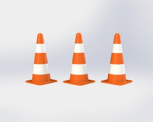 3d traffic cones with white and orange stripes on white background - Illustration