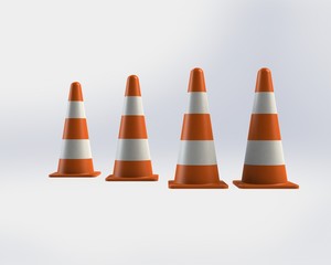 3d traffic cones with white and orange stripes on white background - Illustration