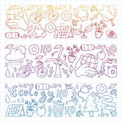 Vector logo, design and badge in trendy drawing style - zero waste concept, recycle and reuse, reduce - ecological lifestyle and sustainable developments icons. gradient