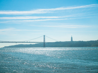 25 de Abril bridge in Lisbon, Portugal. A suspension bridge twin of the Golden Gate bridge