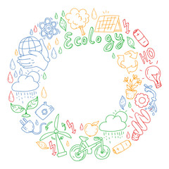 Vector logo, design and badge in trendy drawing style - zero waste concept, recycle and reuse, reduce - ecological lifestyle and sustainable developments icons.
