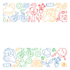 Vector logo, design and badge in trendy drawing style - zero waste concept, recycle and reuse, reduce - ecological lifestyle and sustainable developments icons.