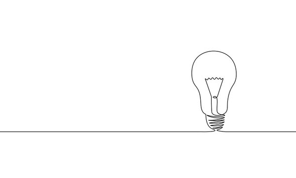 Single continuous one line art idea light bulb. Creative solution team work lamp concept design sketch outline drawing vector illustration