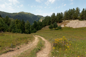 Landscape with a ground road in the mountains