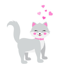 cute little cat and hearts vector illustration