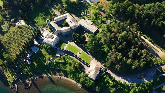 Aerial 4K - Abbazia di Piona - San Nicola - Lago di Como (IT) - Priorato