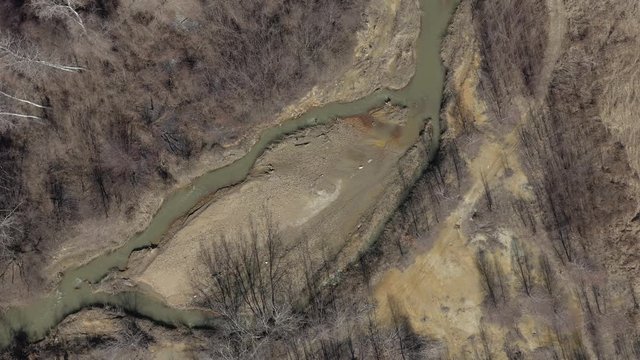 River coastal areas with mine pyrite 4K aerial video