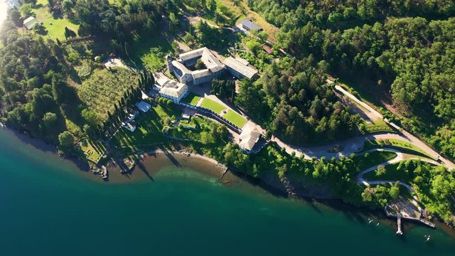 Aerial 4K - Abbazia di Piona - San Nicola - Lago di Como (IT) - Priorato