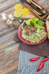 beef meatball and herbs cooked vegetables