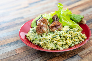 beef meatball and herbs cooked vegetables