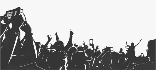 Illustration of large crowd of young people at live music event party festival