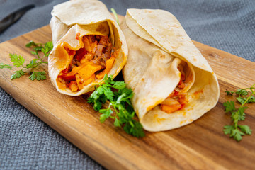 bacon chicken wrap - meat of chicken buttle in rest of bacon fume cooked