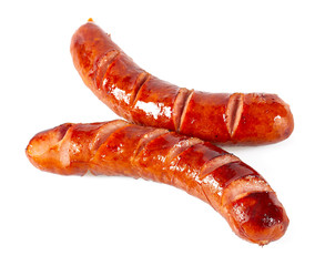Grilled sausages isolated on a white background