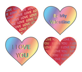 Heart holograms sticker set. Vector element, sign, icon, symbol for st Valentine's day