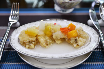North Korean cuisine. Fish with vegetables