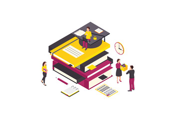 Online education isometric color vector illustration