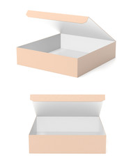 Obraz premium Flat brown paper boxes. Open cartons. 3d rendering illustration isolated