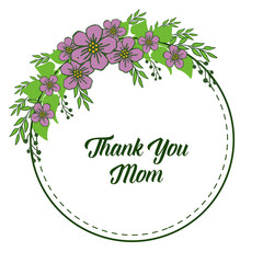 Vector illustration banner thank you mom for elegant purple flower frames