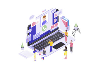 Customer service center isometric vector illustration