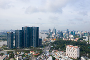 Landscape at Ho Chi Minh city on morning at Viet nam  by drone 