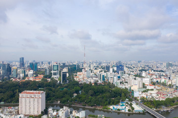 Landscape at Ho Chi Minh city on morning at Viet nam  by drone 